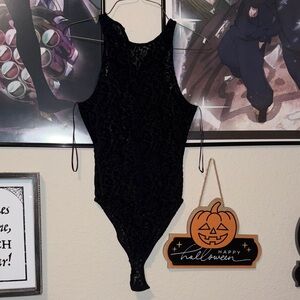Free People Black velvet High-Neck Bodysuit